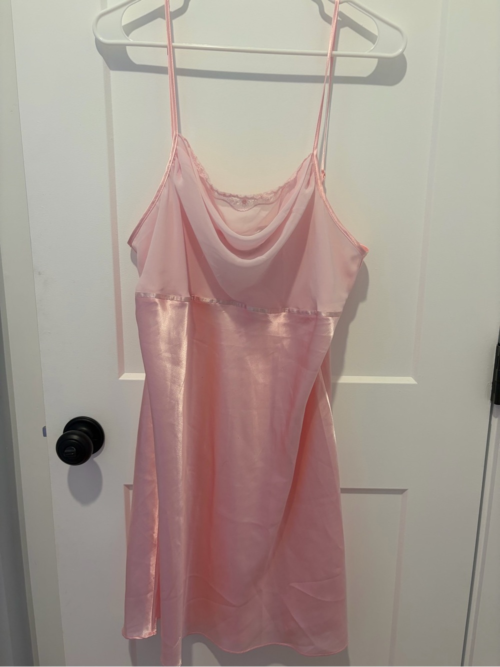 Y2K Baby Pink Satin Slip Dress Nightgown Cowl Neck